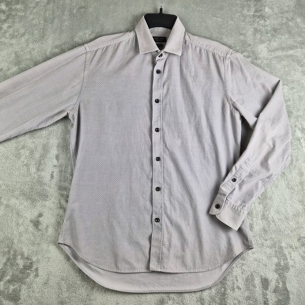 Zara Shirt Mens Medium Grey Micro Dots Fine Corduroy Tailored Fit Casual Office